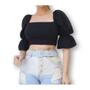 Imagem de Blusa cropped top manga princesa babado amarração nas costas com bojo fashion feminina