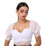 Imagem de Blusa Cropped Top Renda Tule Feminino Blusa Bojo Feminina P e M Manga Curta Decote V 