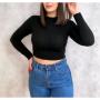 Imagem de Blusa cropped tricôt modal manga longa relevo trança feminino elegante