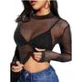 Imagem de Blusa cropped tule lurex manga longa feminina elegante