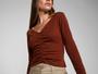 Imagem de Blusa Cropped Vista Magalu Ribana Franzido Frontal Manga Longa