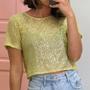 Imagem de Blusa de Tule Com Transparência Brilho Manga Curta Casual Blogueira