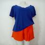 Imagem de Blusa Feminina Azul Lisa Gola em V Ombro a Ombro.