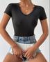 Imagem de Blusa feminina básica baby look manga curta gola v casual roupas femininas