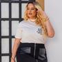 Imagem de Blusa Feminina Bata T-Shirt Soltinha De Algodão Camiseta Plus Size Estampada Gola Redonda