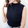 Imagem de Blusa feminina canelada regata botões no ombro moda estilo