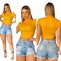 Imagem de Blusa Feminina Cropped Canelado com Elastano  Blusinha Feminina de Malha Manga Curta Gola Alta