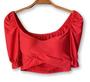 Imagem de Blusa feminina cropped top poliéster manga bufante com bojo transpassado fashion