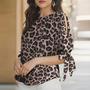 Imagem de Blusa Feminina De Meia Manga Com Estampa De Leopardo Elegante Com Cadarço Boêmio Camisa De Trabalho