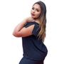 Imagem de Blusa feminina decote reto ombros a mostra de manga curta ciganinha social amarração na frente slim e plus size 40 42 44 46 48 50 52 54 - M ao G2