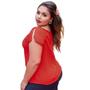 Imagem de Blusa feminina decote reto ombros a mostra de manga curta ciganinha social amarração na frente slim e plus size 40 42 44 46 48 50 52 54 - M ao G2