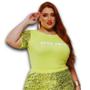 Imagem de Blusa Feminina Detalhe Paetê na Manga Tecido Viscolycra Gola Canoa Plus Size