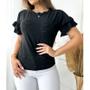 Imagem de Blusa feminina laise gola rasa manga 3/4 babado casual