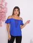 Imagem de Blusa feminina Manga Curta Premium Ombro a Ombro Com Renda e Alça Regulavel  - Azul Royal