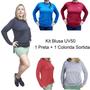 Imagem de Blusa Feminina Manga Longa Proteção Solar UV50: Kit Preto + Colorido Sortido