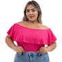 Imagem de Blusa Feminina Ombro A Ombro Babado Ciganinha + Camiseta Basica Lisa De Malha