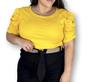 Imagem de Blusa feminina plus size canelada gola rasa manga bufante drapeada moda feminina