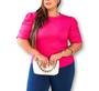 Imagem de Blusa feminina plus size canelada gola rasas manga bufante drapeada moda estilo