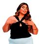 Imagem de Blusa feminina plus size G ao G3 gola transpassada nó pescoço com forro