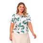 Imagem de Blusa feminina plus size manga curta estampa tropical com renda em crepe suave