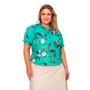 Imagem de Blusa feminina plus size manga curta estampa tropical com renda em crepe suave