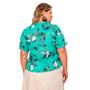 Imagem de Blusa feminina plus size manga curta estampa tropical com renda em crepe suave