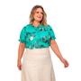 Imagem de Blusa feminina plus size manga curta estampa tropical com renda em crepe suave