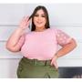 Imagem de Blusa feminina plus size manga curta tule poá diversos gola rasa elegante