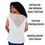 Imagem de Blusa Feminina Tecido Leve Frente Estampada Costas Detalhe Renda Camisetinha Verão Moda Calor