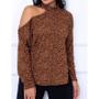 Imagem de Blusa gola alta recorte no ombro manga longa viscolaycra moda fashion