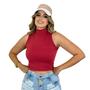 Imagem de Blusa Gola Alta Sem Bojo Feminina Manga curta Blusinha  Cropped   Lisa com Elastano Canelado