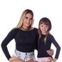 Imagem de Blusa Infantil Feminina com Proteção Solar Preta Manga Longa Decote Canoa