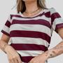 Imagem de Blusa Manga Curta Listrada Feminina Tendência T-Shirt Casual