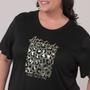 Imagem de Blusa Manga Curta Plus Size Viscose Estampada Preta