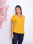 Imagem de Blusa  Manga Curta Tecido Liso em  Viscose Italiana Premium de Botões com fechamento Frontal -Amarelo