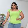 Imagem de Blusa plus size canelada alça babado tamanho grande feminino blogueira