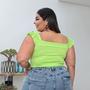 Imagem de Blusa plus size canelada alça babado tamanho grande feminino resistente