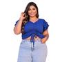 Imagem de Blusa plus size canelado manga 2 babados regulagem frontal tamanho grande feminino