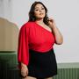 Imagem de Blusa Plus Size Cropped Manga Única Com Elástico Moda Blogueira