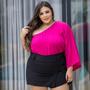 Imagem de Blusa Plus Size Feminina Cropped Manga Única Com Elástico Ajustável