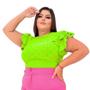 Imagem de Blusa Plus Size Feminina Manga Curta 2 babadinho Lese Elastano