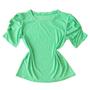 Imagem de Blusa Plus Size Feminina Manga Curta Bufante Gola Redonda Lese Elastano