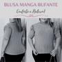 Imagem de Blusa Plus Size Feminina Manga Curta Bufante Gola Redonda Lese Elastano