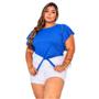 Imagem de Blusa plus size manga fluida nozinho na cintura feminina tamanho grande moda barata