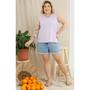 Imagem de Blusa Regata Plus Size Poliamida Canelada Renda Floral Detalhe Alça Larga Básica 45724