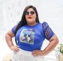 Imagem de Blusa t-shirt plus size manga bufante poa aplicação diversas tendência