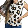 Imagem de Blusa T-shirt Roupas Femininas estampa tecido onça Branco