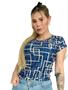 Imagem de Blusa T-Shirt Roupas Moda Feminina Estampa Geométrica Azul