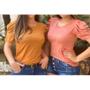 Imagem de Blusa tendência suede gola rasa manga bufante feminino