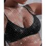 Imagem de Blusa top cropped feminina tela strass alça extra fina tendência fashion